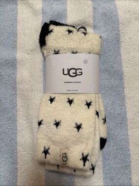 UGG Cream & Black Fuzzy Women's Casual Socks